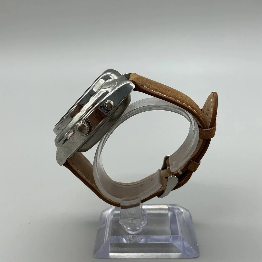 Can You Imagine Infinity Optics Mens Watch 44mm Silver Tone Leather New Battery